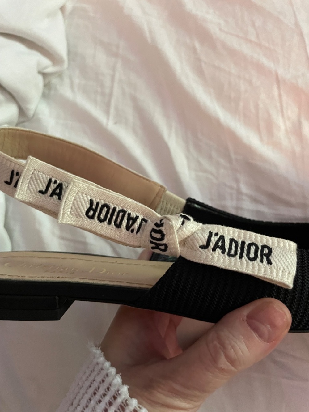 $990 Christian Dior Black Technical Canvas Ribbon J Adior Slingback Flats Sz 37 - Picture 7 of 16